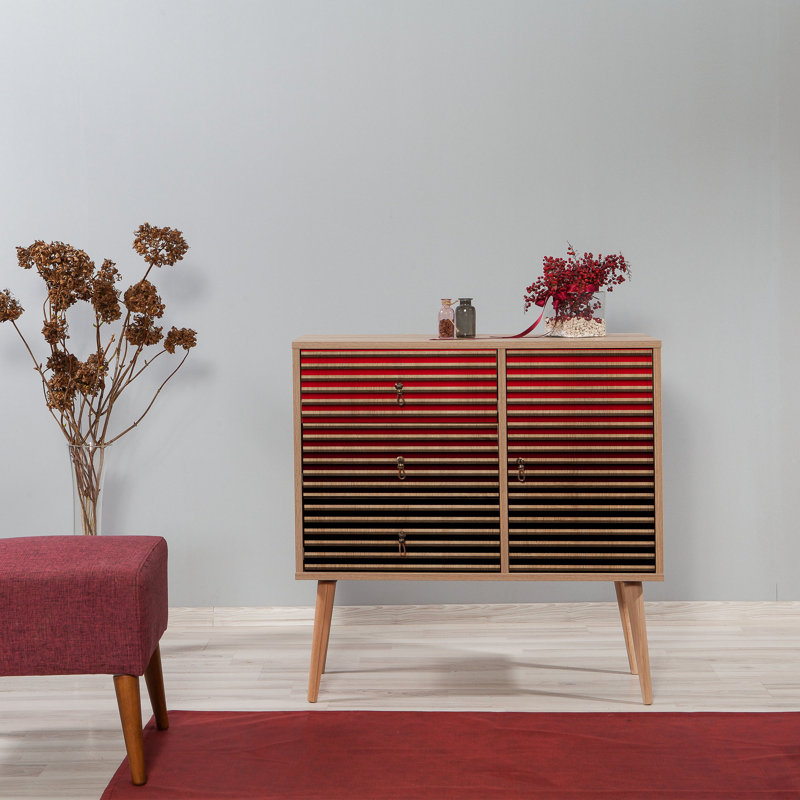 Schulter 3 Drawer 90cm W Combo Dresser, Red/Black