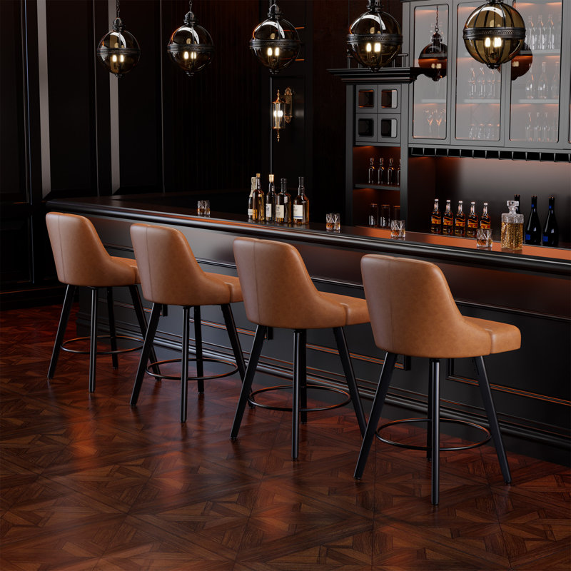 Swivel Bar Stools Set of 1, Counter Height Bar Stools With Back, PU Leather Upholstered Kitchen Island Stools, 360° Swivel, Rubberwood Legs, Thick Cushion Seat, For Dining Room Brown