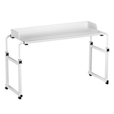 120x40CM Height Adjustable Overbed Table with Wheels, Rolling Over-the-Bed Laptop Desk with Raised Baffle, Home Office Bedroom Hospital Workstation Ta