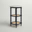 Table d'appoint ronde en bois massif avec plateau en marbre véritable et 2 étagères de rangement en rotin tressé-394694924