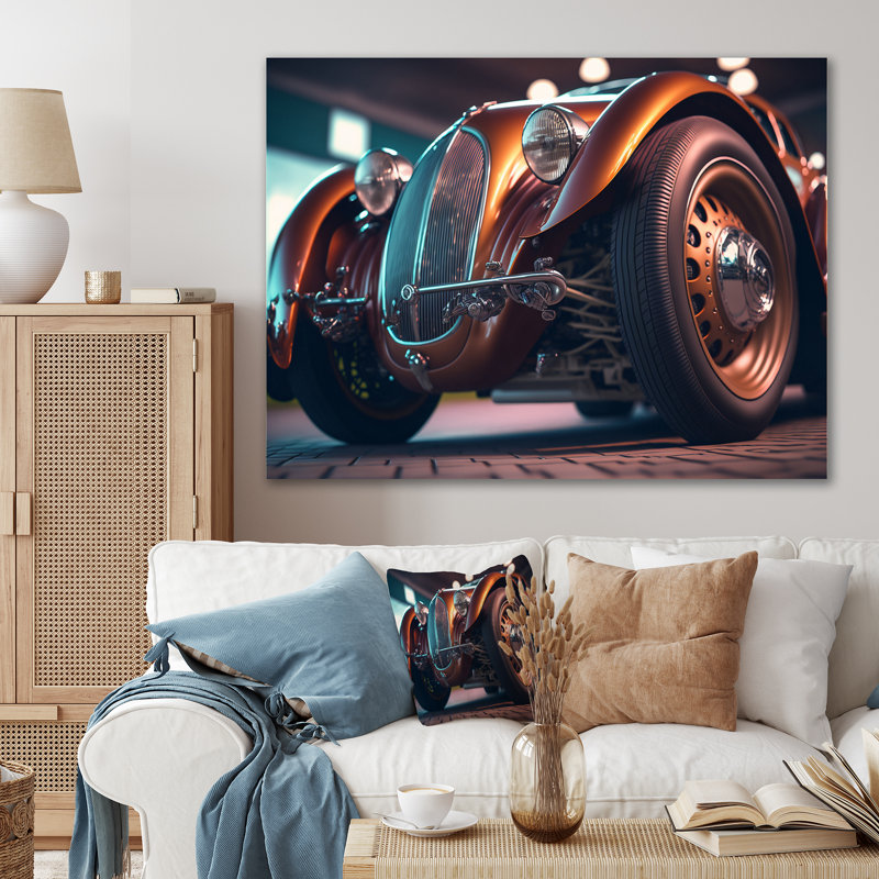 «Retro Retro Car pendant Golden Hour» - reproduction d'art sur toile, H 34 po x l 44 po x P 1,5 po, Toile tendue