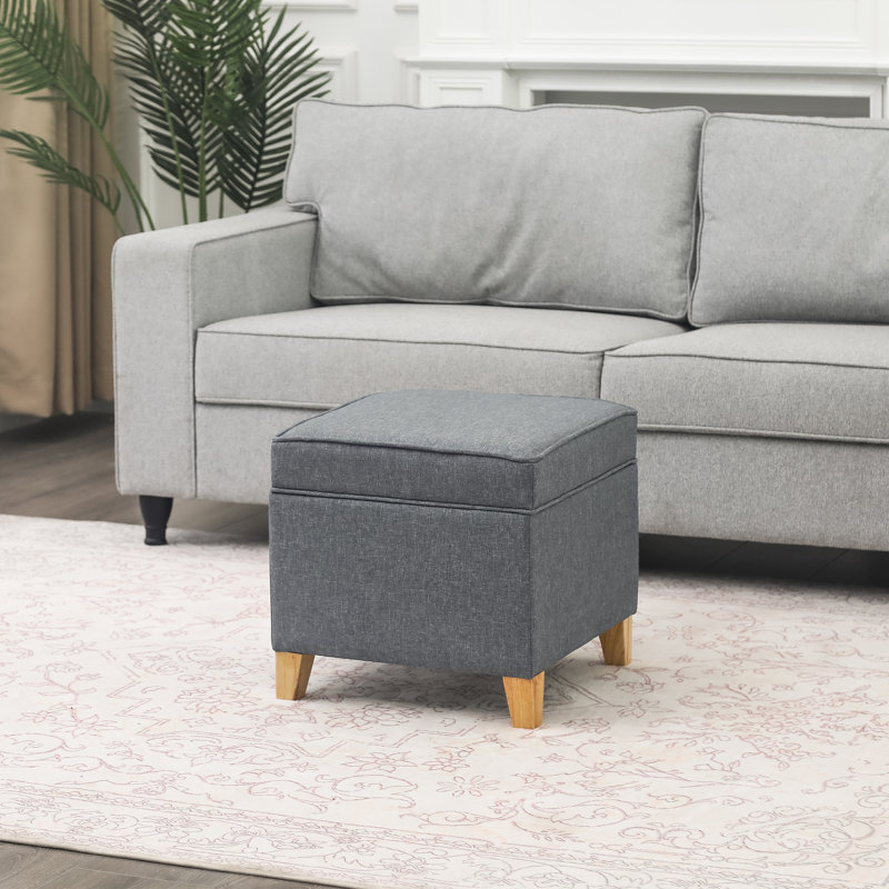 Repose-pieds carré avec rangement 17,5 po, Mélange de lin gris foncé