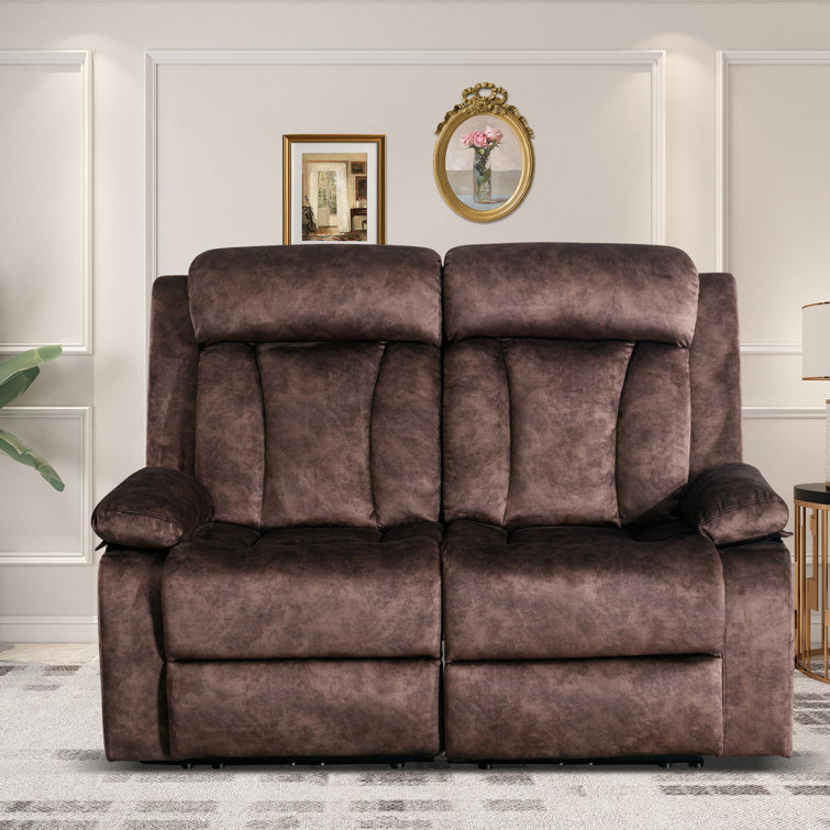 Beige Vintage Motion Recliner with Tight Back & Seat Cushions and Pillow  Top Arm & Cup Holder