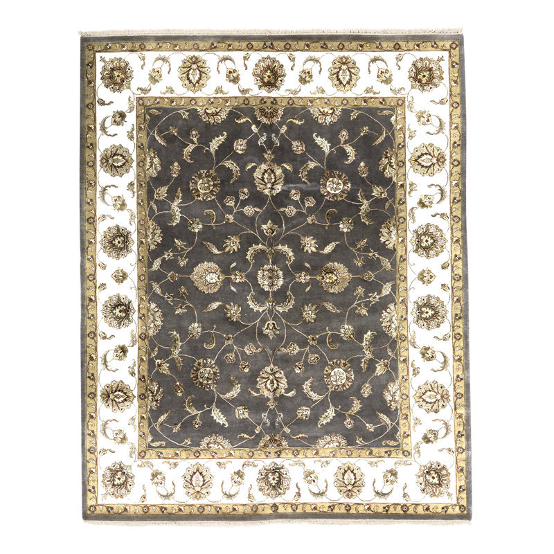 Tapis gris et ivoire noué à la main de haute qualité