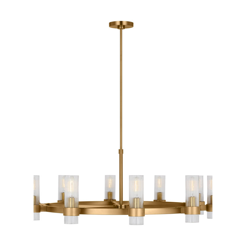 10 - Light Dimmable Wagon Wheel Chandelier, Burnished Brass