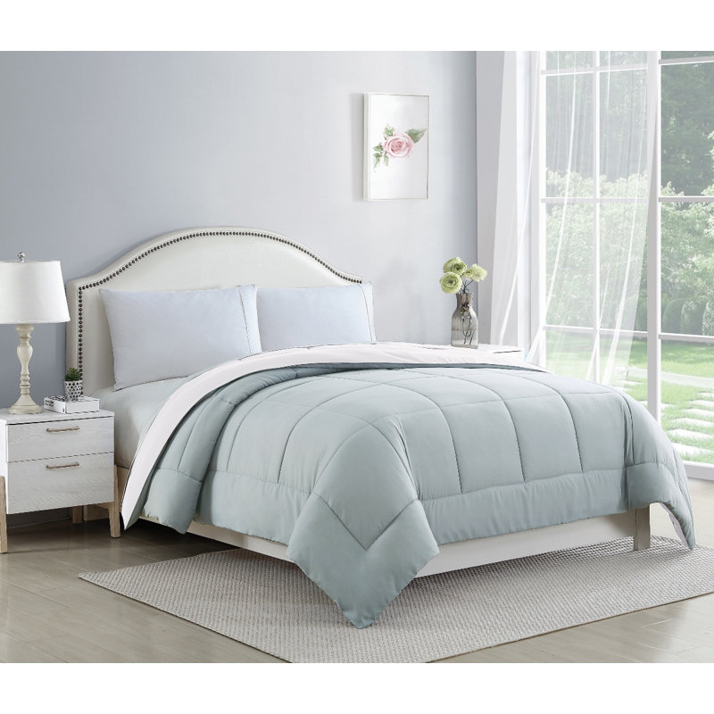 Bibb Home Reversible 2-Tone Down Alternative Comforters, King, Silver/White