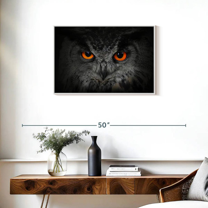 Hibou gris envoûtant, Cadre flottant blanc, 31 po x 21 po