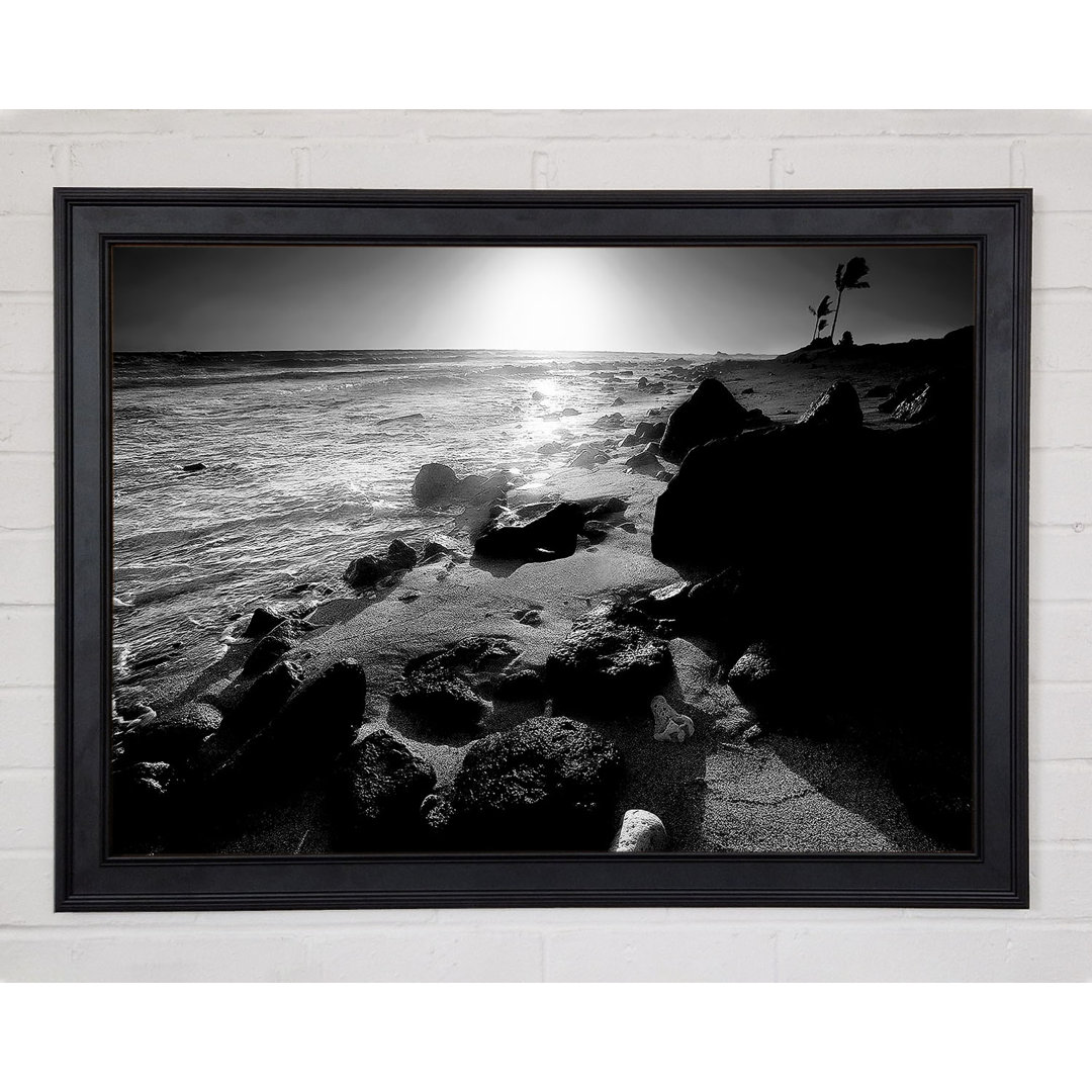 Sun Blaze Ocean B N W Gerahmter Druck Wandkunst