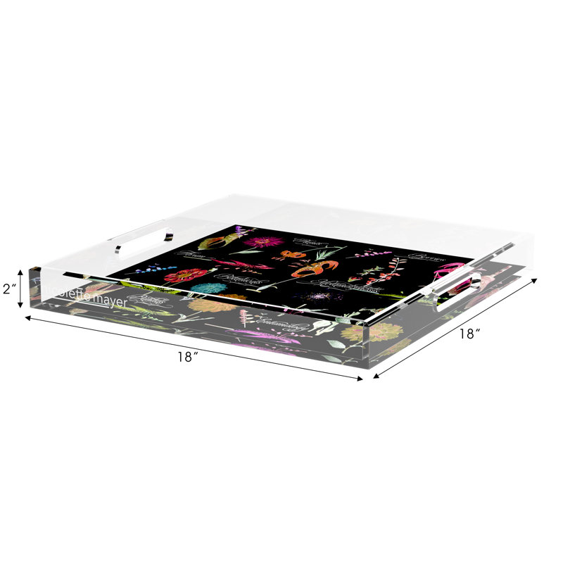 Botanicals Xray Acrylic Square Decorative Tray, Red, 18"W x 18"D x 2"H