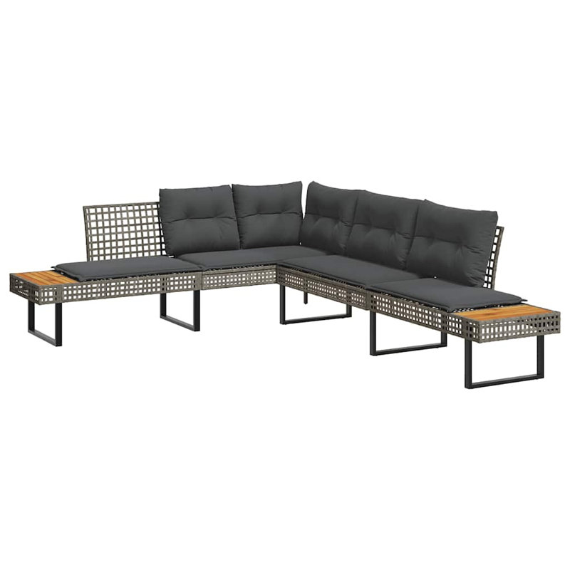 Ensemble de canapé de jardin, Coussin noir / structure grise