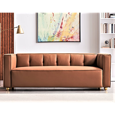 Polyester Sofa With Tufted Low Back Design, Elegant 3 Seater Couch For Coastal And Modern Farmhouse Living Rooms, 87 Inch Wide, Easy Assembly ,brown