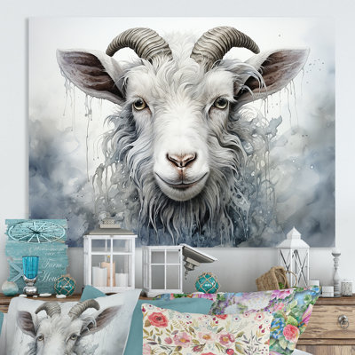 White Grazing Goat Portrait - Goat Animal Metal Wall Art MT134210