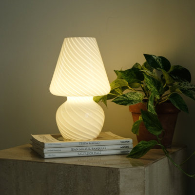 Glass Mushroom Table Lamp, Standard, White Stripe