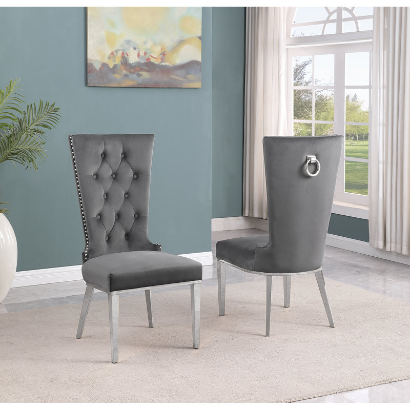 Kiarna Pedestal Dining Set, Gray/Silver, 7, Silver