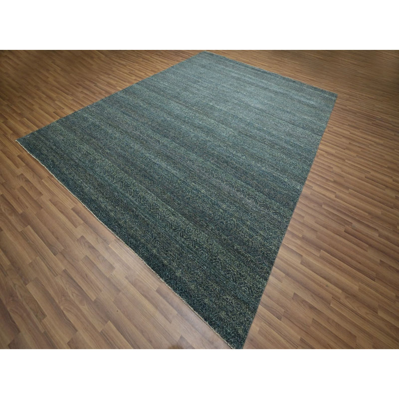 Tapis oriental rectangulaire bleu en laine noué à la main 9 pi 0 po x 12 pi 0 po - MOA10276577