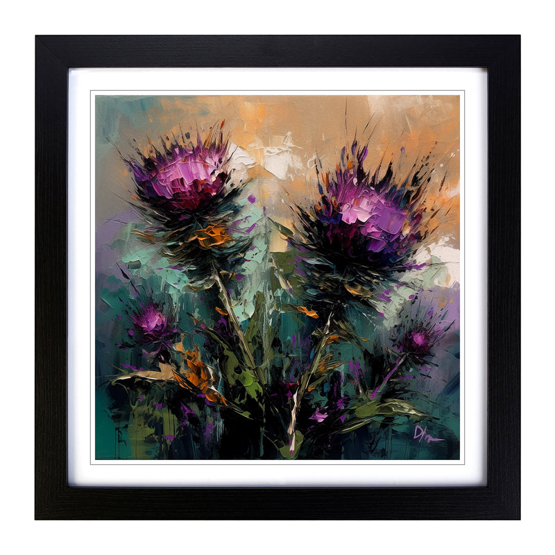 Thistle Palette Knife Painting - Framed Print, Black