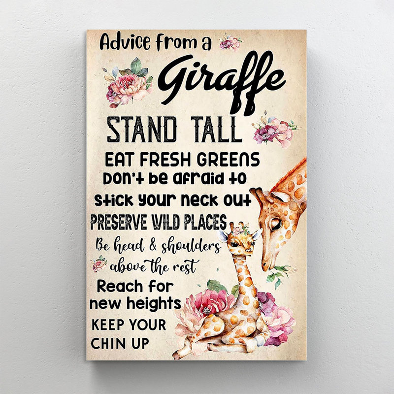 «Giraffe Conseils from a Giraffe», reproduction d'art graphique sur toile tendue, H 36 po x l 24 po x P 1,25 po