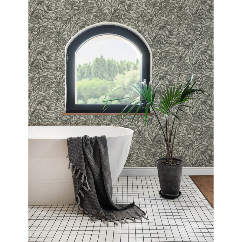Rhythmic Taupe Leaf Wallpaper, Black