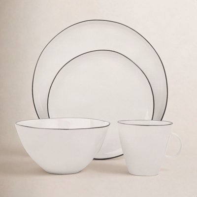 Canvas Home Abbesses Colored Rim Porcelain 4 Piece Dinnerware Set, Service For 1