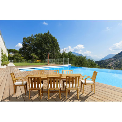 Chanelle 8 - Person Teak Wood Patio Dining Set with Rectangular Table , Sunbrella® Cushions Included