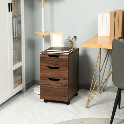 Armoire à grain de bois brun, 3 tiroirs, roulettes pour une mobilité en douceur dans une armoire de bureau avec grain, installation pratique