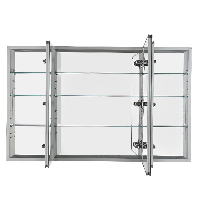 FIXTURES FIXTURES Armoire à pharmacie encastrée ou en saillie en aluminium sans cadre avec charnières à fermeture douce et étagères en verre réglables