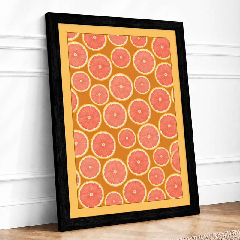 Citrus Slices Pattern Retro - Framed Print, A3 - 42.0 x 29.7 cm, Black