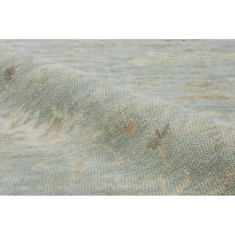 Rectangle Oriental Hand-Knotted Wool Area Rug in Blue/White, Rectangle 6' x 9'