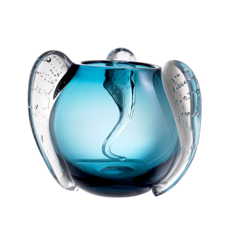Sianluca Handmade Glass Table Vase, Blue, 9.45" H x 9.06" W x 9.06" D