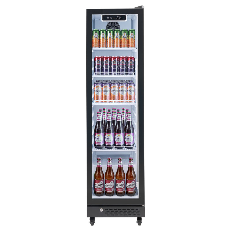 Réfrigérateur commercial de type commercial, réfrigérateur à affichage en verre de 6,9 pieds cubes / 195 L, réfrigérateur à boissons vertical avec 4 tablettes réglables, lumière DEL douce et roulettes pour les bars à domicile