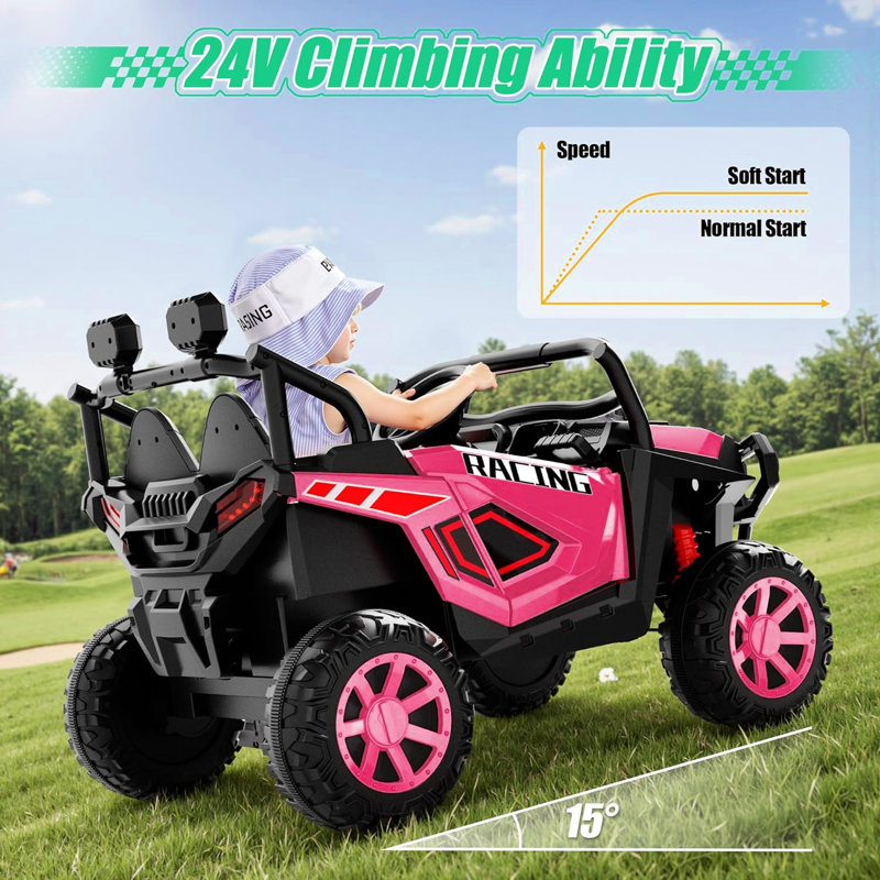Jouets 24 Volt Ride On, 2 places Ride On Cars avec télécommande, 2X200W Utv avec Bluetooth, MP3, ceintures de sécurité, réglage du volume, suspension