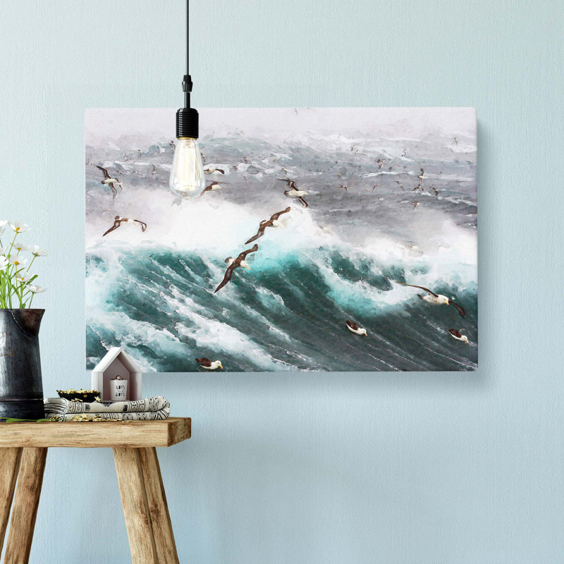 Seagulls Above The Ocean - Wrapped Canvas, 35cm H x 50cm W x 3cm D