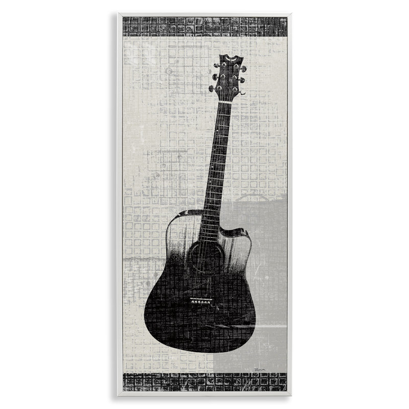 Giclée à motif de guitare acoustique par Katrina Craven, Estampe numérique encadrée blanc bord de mer, H 30 po x l 13 po