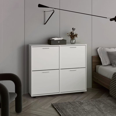 Étagère à chaussures 4 portes avec plusieurs tablettes, rangement pour chaussures moderne