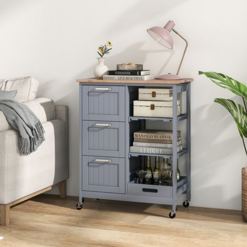 Chariot de rangement roulant pour îlot de cuisine avec 3 grands tiroirs