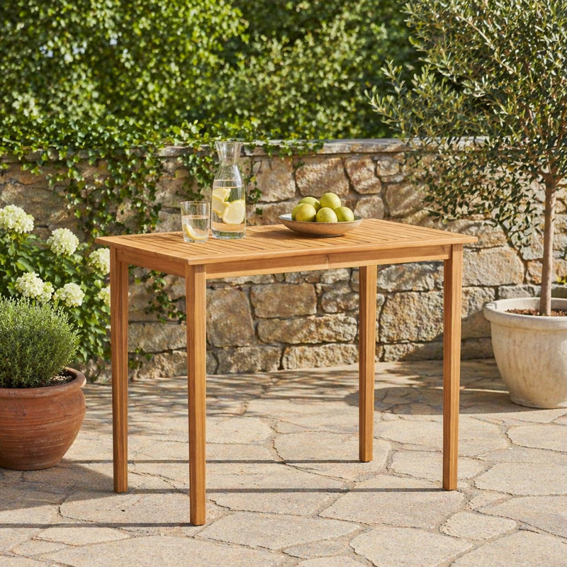 Table de bar d'extérieur en bois d'acacia minimaliste, Teak