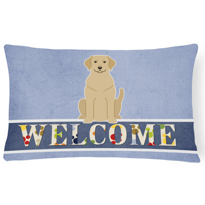 Coussin jaune Labrador Welcome