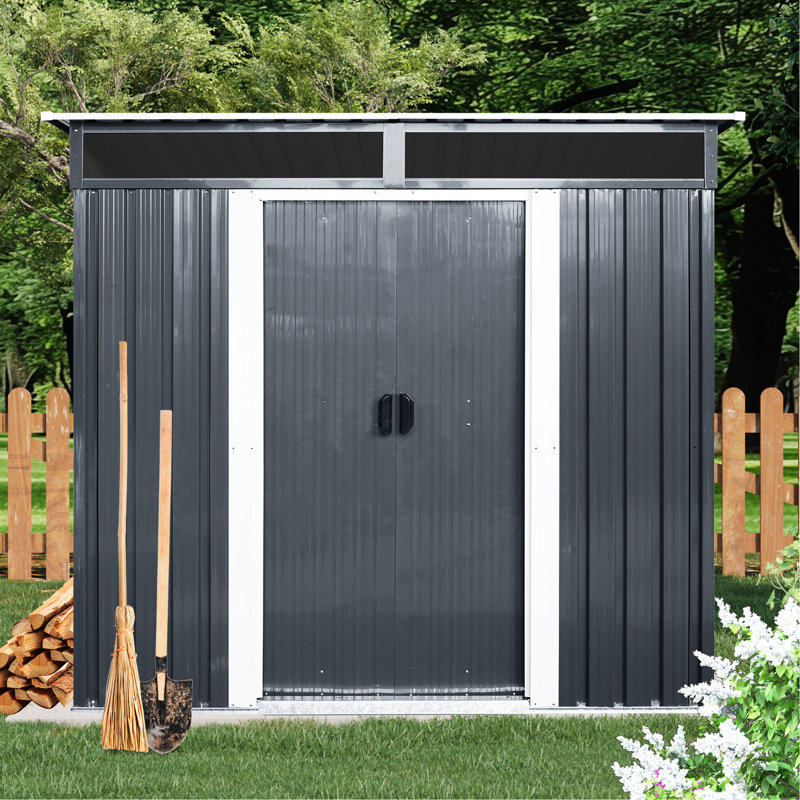 Metal Garden Storage Shed 6X5ft - & Sunlight Accessible With Lock 6Ft By 5Ft Waterproof Sunlight-Accessible, Black/White