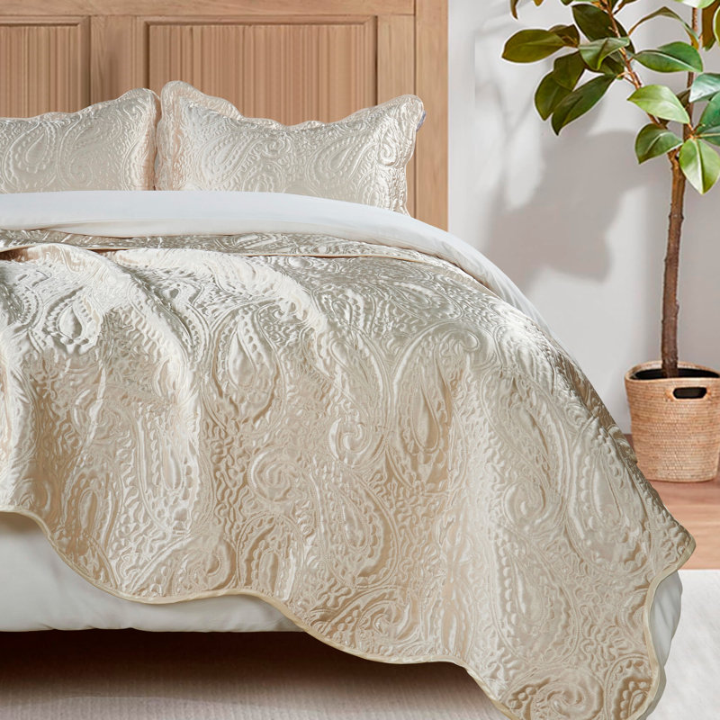 Quilted bedspread 3pcs set, Champagne, Queen