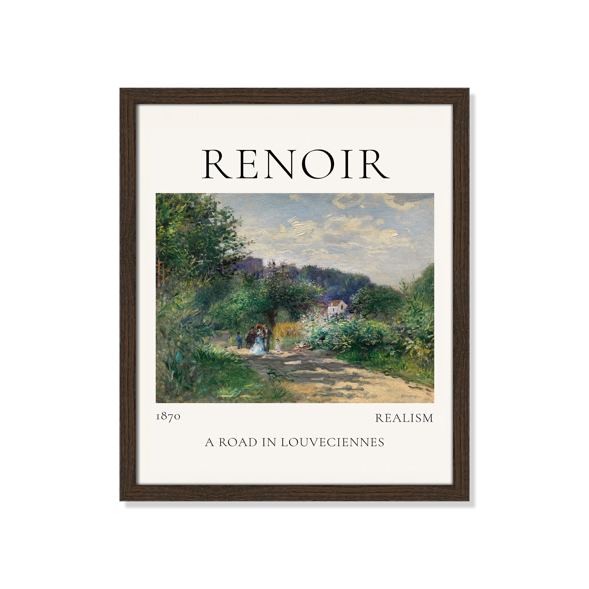 Old Masters Collection " A Road In Louveciennes " by Auguste Renoir, 19" H x 16" W x 0.75" D, Walnut Single Picture Frame, No