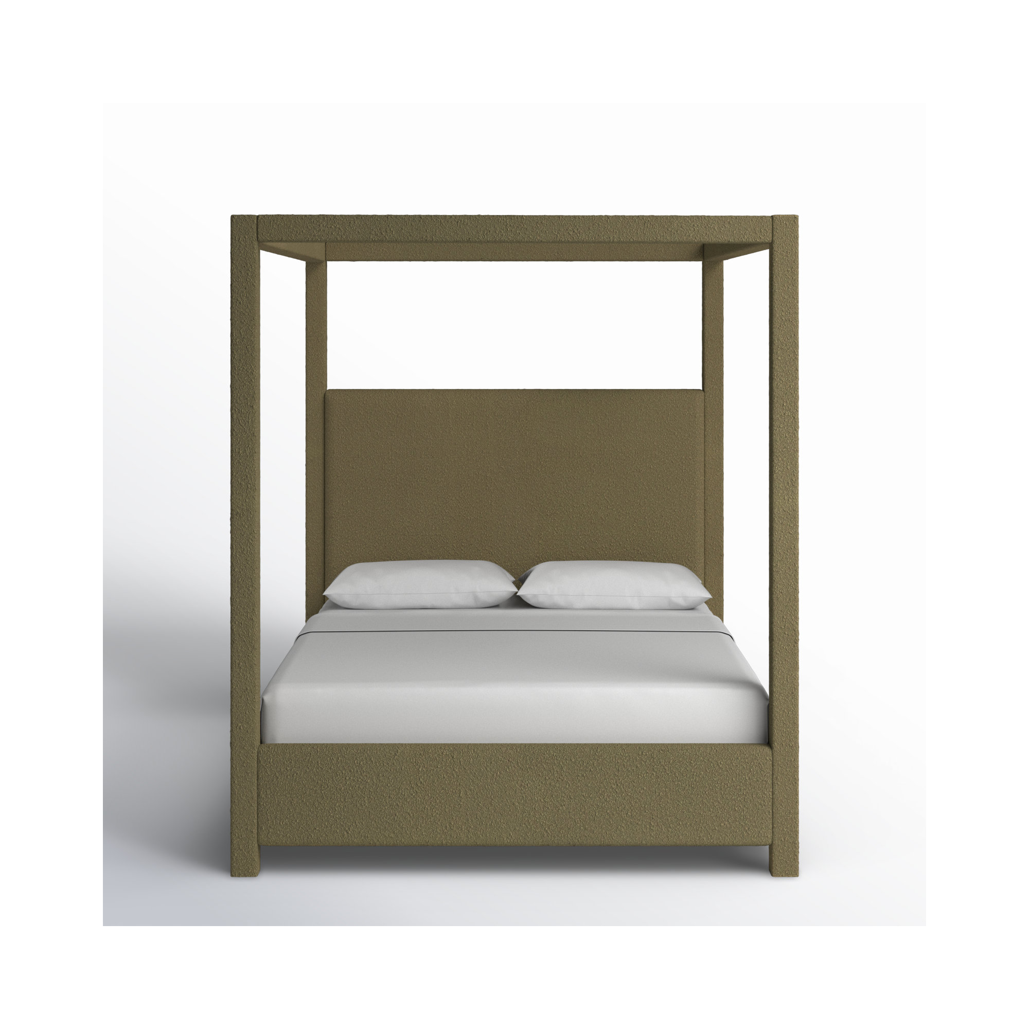 Upholstered Canopy Bed, Olive Boucle Fabric, King