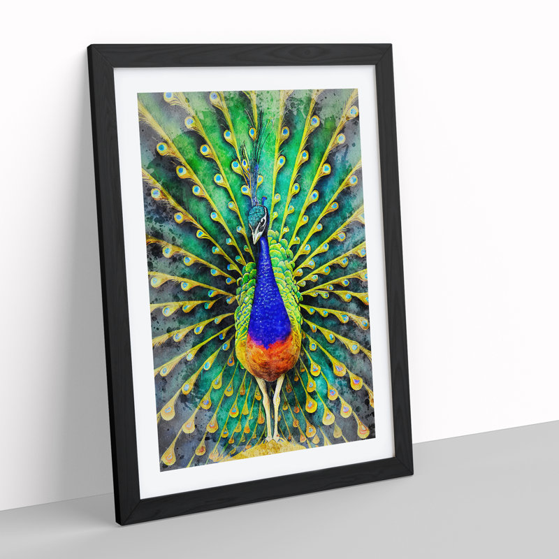 Peacock Watercolour No.1 - Framed Print, Black Framed, 34cm H x 25cm W x 2cm D