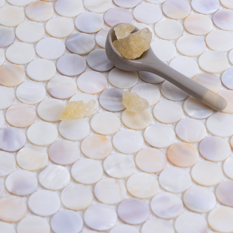 Feuille de mosaïque ronde en nacre de coquillage 0,8 po x 0,8 po Mother of Pearl, Brise arctique