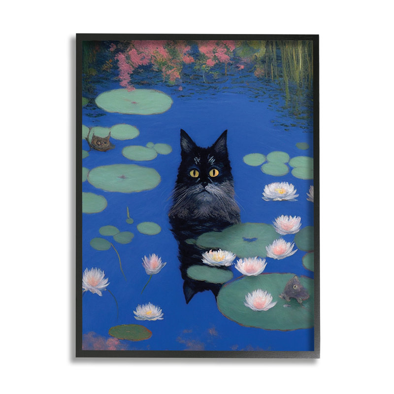 «Black Cat in Pond», estampe numérique par Gary Shergill Designs, Estampe numérique encadrée blanc bord de mer