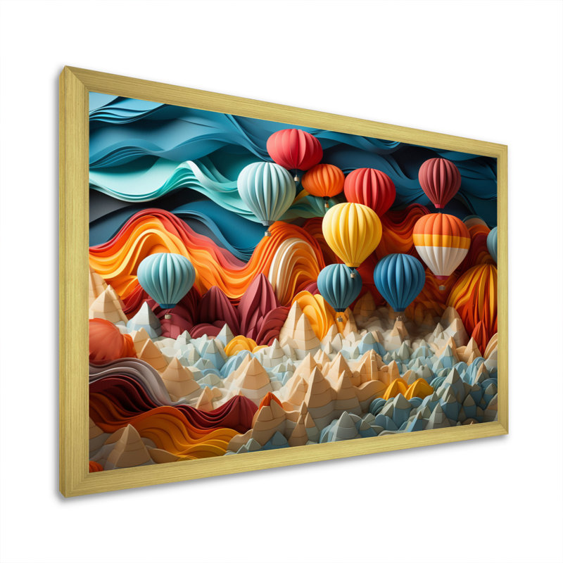 «Red Hot Air Ballon Mosaic II», reproduction sur toile, H 24 po x l 32 po x P 1 po, Encadrement doré