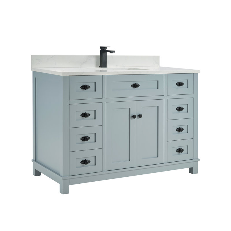48" Cadet Finish Solid Wood Sink Vanity  With 1' Artificial Stone Top, Black, Cadet