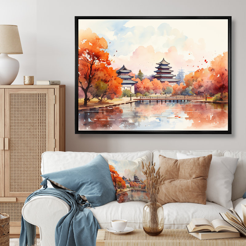 China China Autumn Serenity - Art mural de Chine, Cadre flottant noir, H 24 po x l 32 po x P 1 po