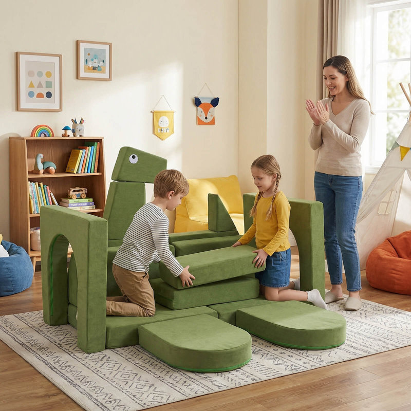 13 PCS Modular Kids Play Couch, Multifunctional Convertible Kids Sofa Furniture Dinosaur