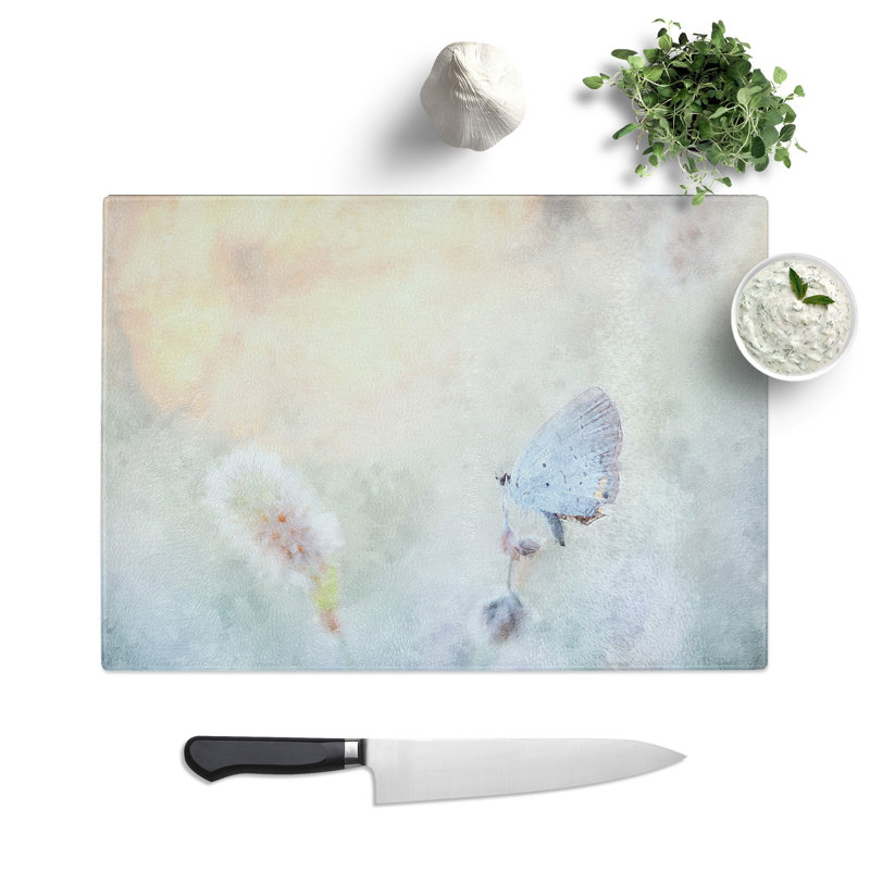 Tempered Glass Tailed-Blue Butterfly Chopping Board, 28.5 cm x 39 cm