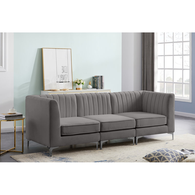 Enson 91'' Velvet Sofa, Grey Velvet
